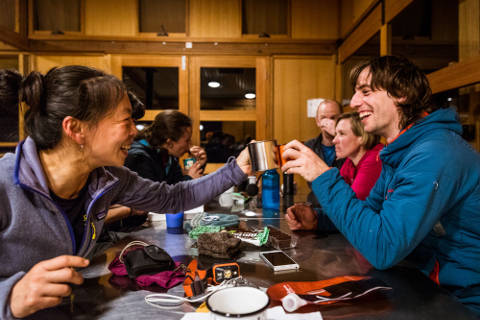 Socialising at Retakunna Hut. Photo credit: Natalie Mendham